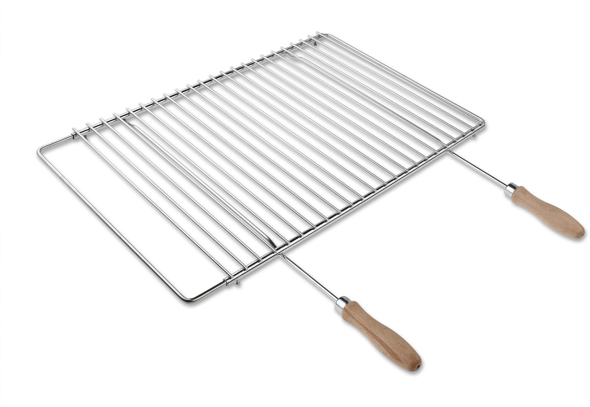 DEOS Nerezový grilovací rošt s nastavitelnou šířkou 50-70×37cm s rukojetí