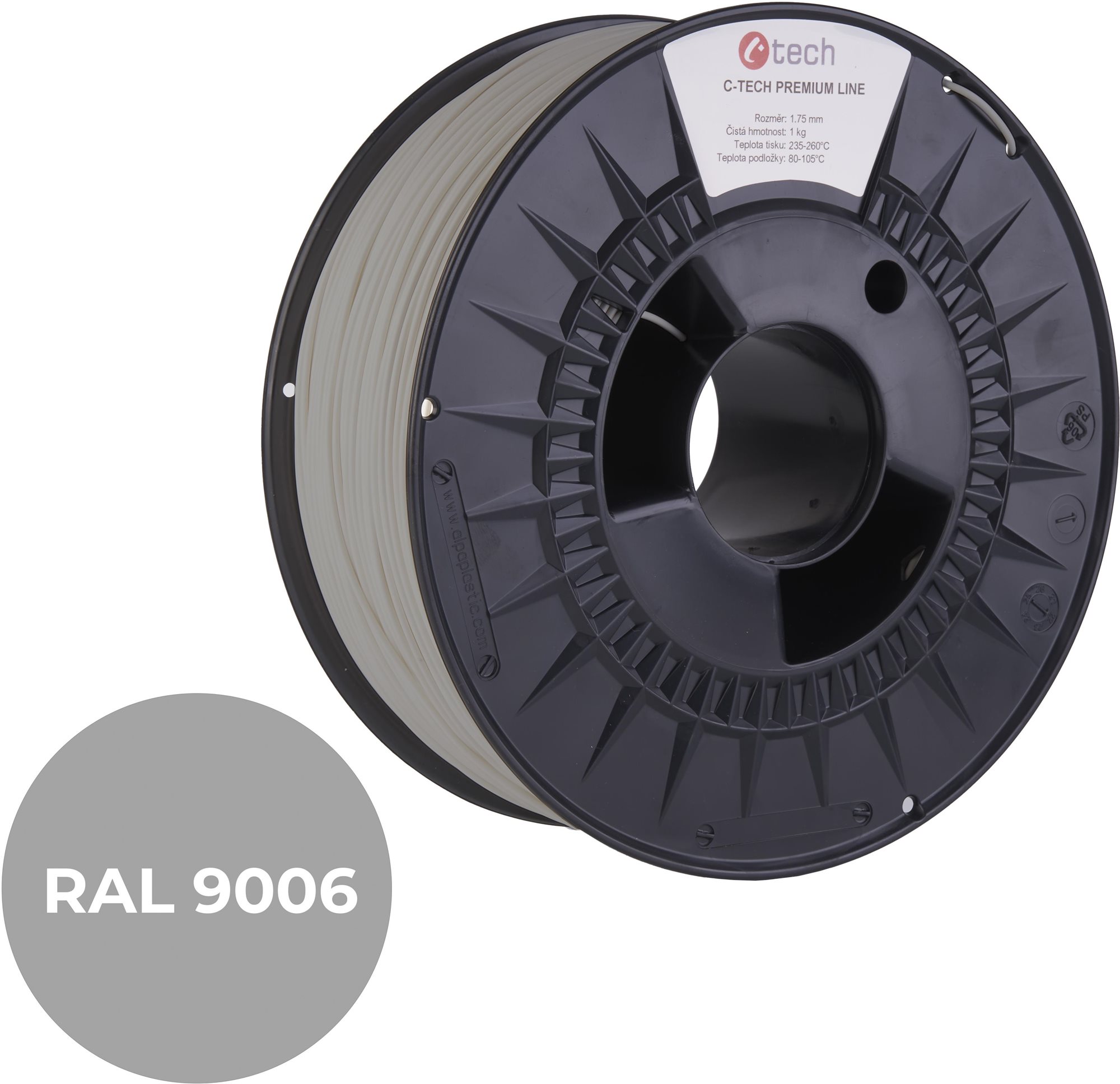 C-TECH filament PREMIUM LINE PETG bílý hliník RAL9006