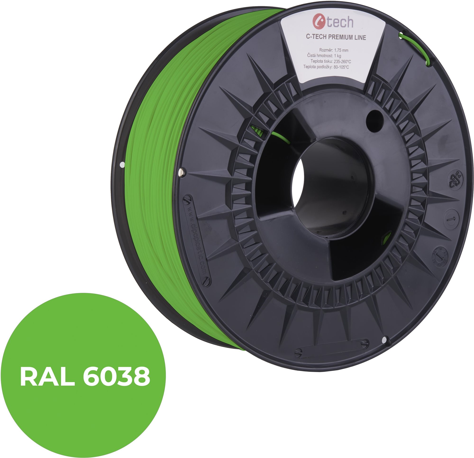 C-TECH filament PREMIUM LINE PETG luminiscenční zelená RAL6038