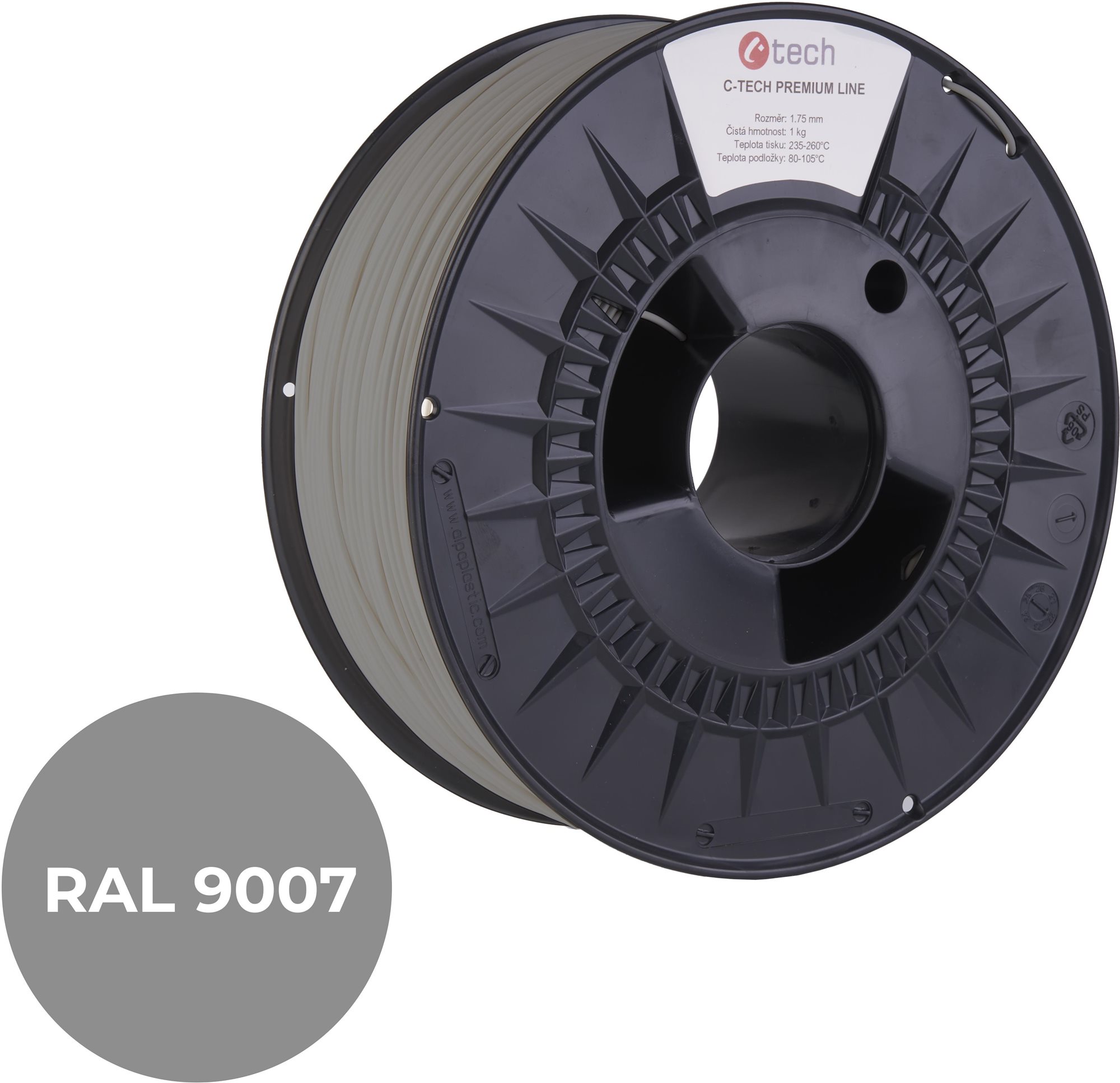 C-TECH filament PREMIUM LINE PETG šedý hliník RAL9007