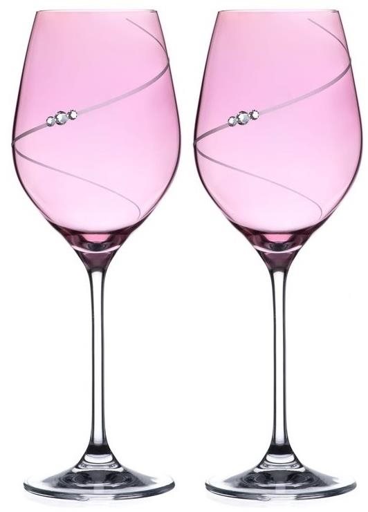 Diamante sklenice na bílé víno Silhouette City Pink s kamínky Swarovski 360ml 2KS