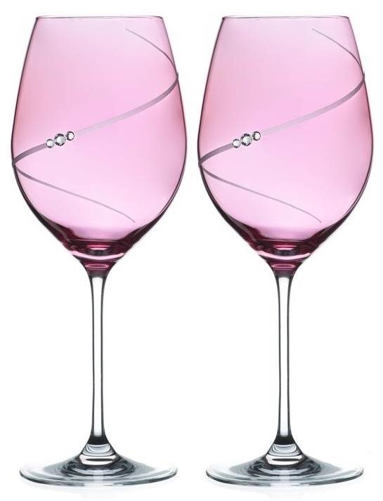 Diamante sklenice na červené víno Silhouette City Pink s kamínky Swarovski 470ml 2KS