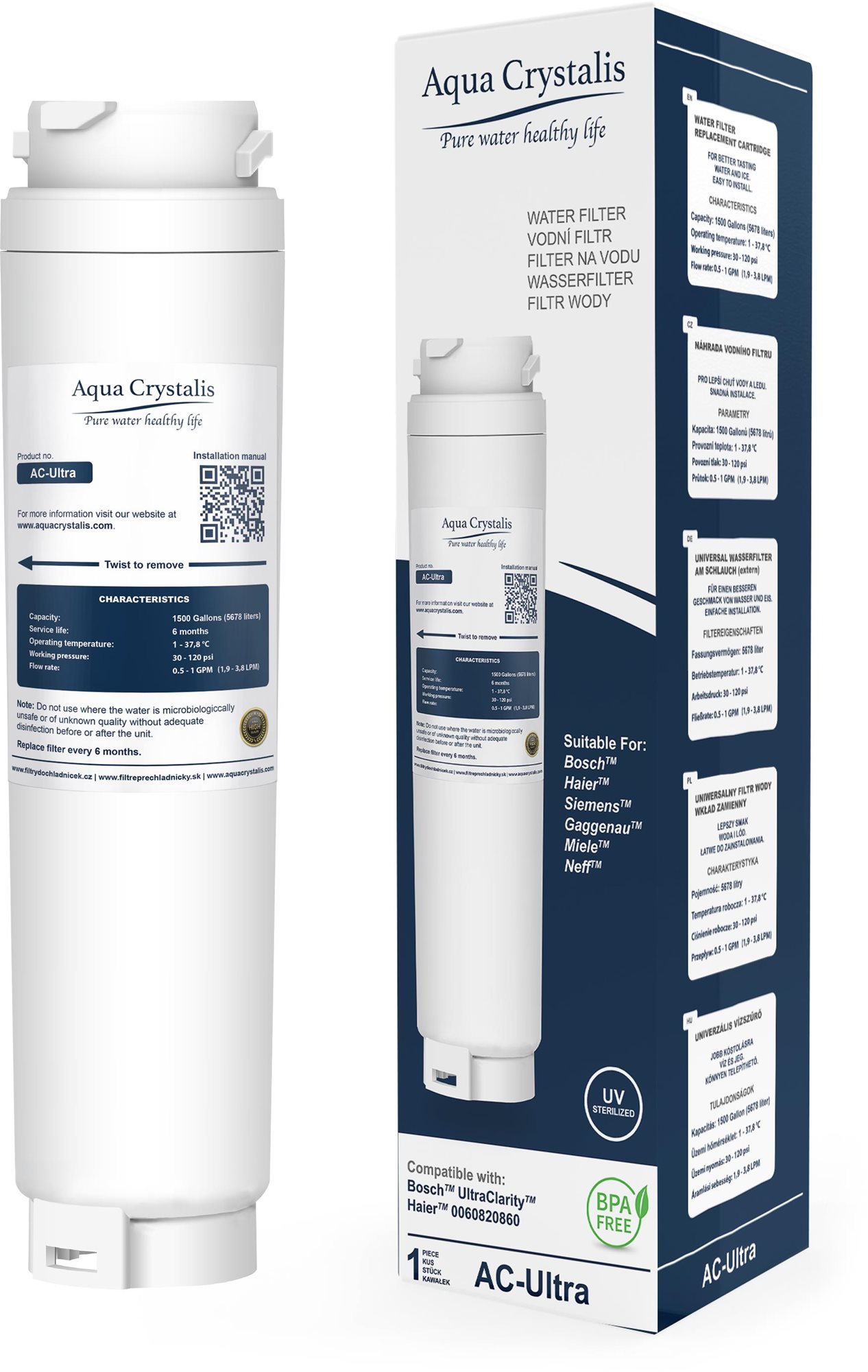 AQUA CRYSTALIS AC-ULTRA vodní filtry pro lednice BOSCH A SIEMENS
