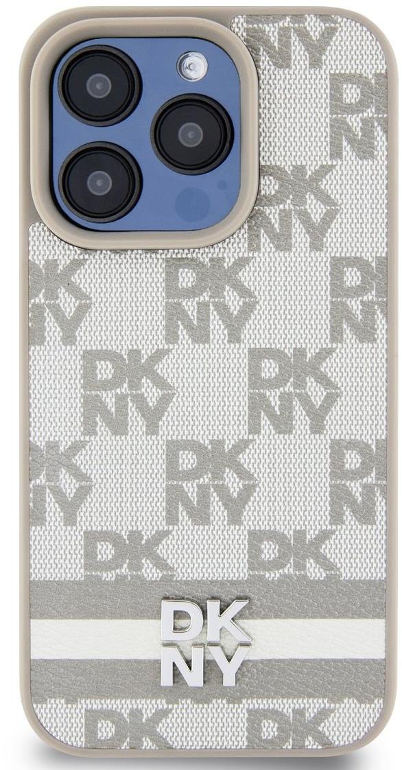 DKNY PU Leather Checkered Pattern and Stripe Zadní Kryt pro iPhone 13 Pro Max Beige