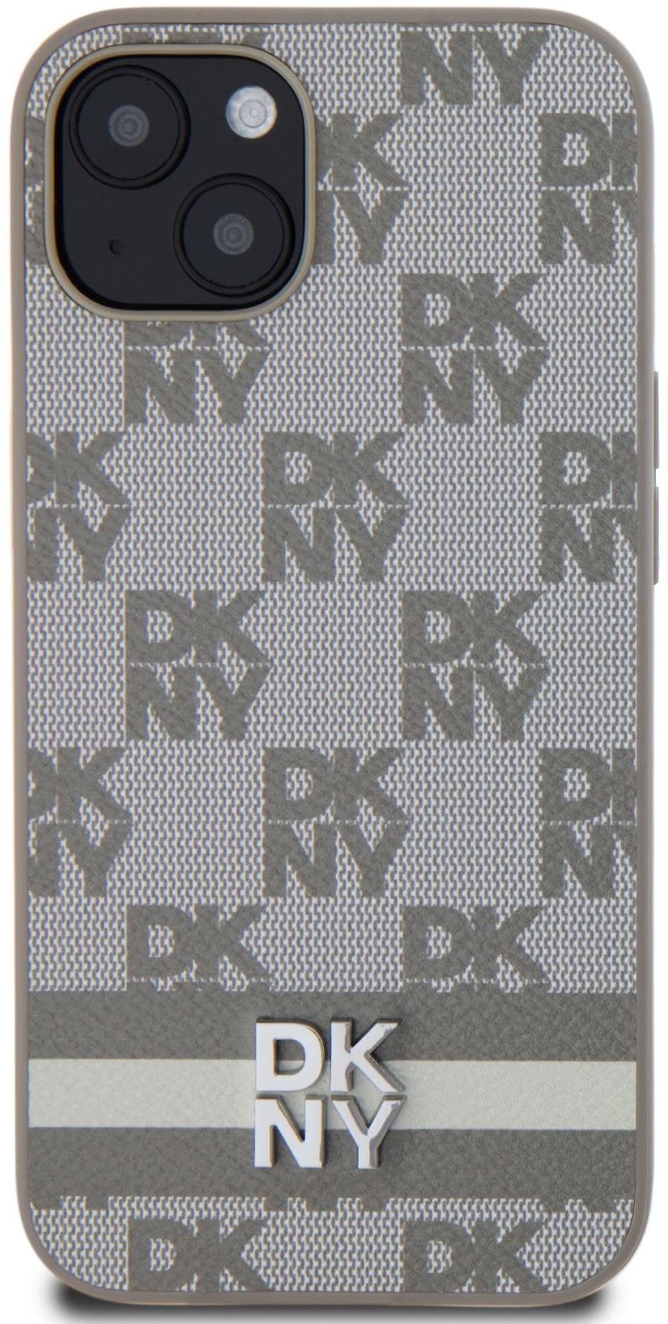 DKNY PU Leather Checkered Pattern and Stripe Zadní Kryt pro iPhone 13 Beige