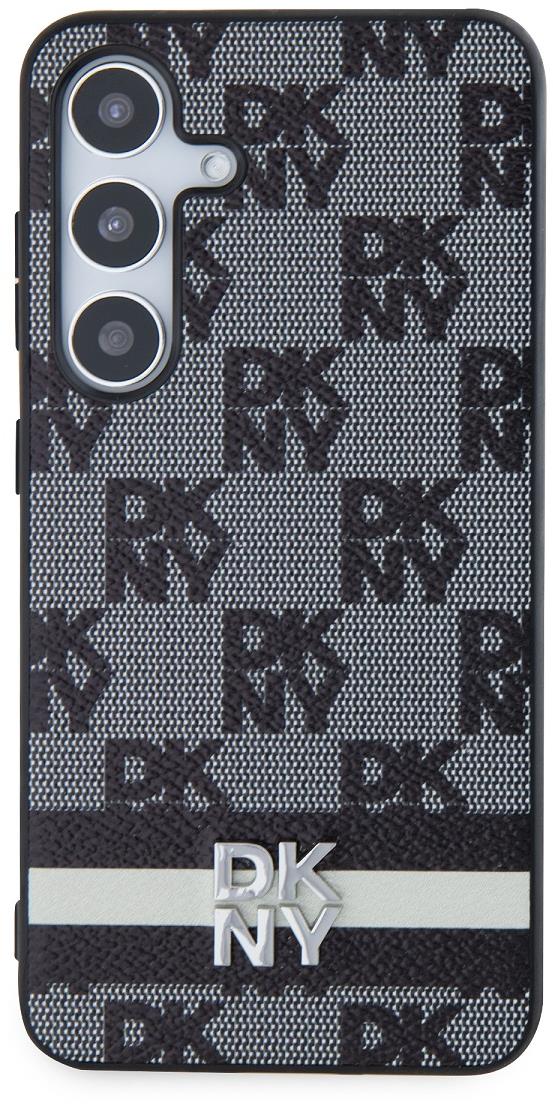 DKNY PU Leather Checkered Pattern and Stripe Zadní Kryt pro Samsung Galaxy S24 Black