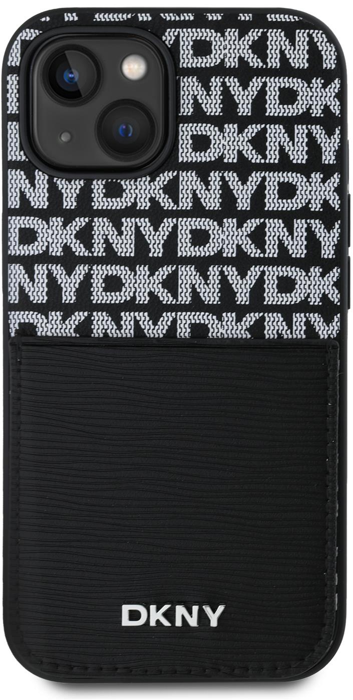 DKNY PU Leather Repeat Pattern Card Pocket Zadní Kryt pro iPhone 15 Black