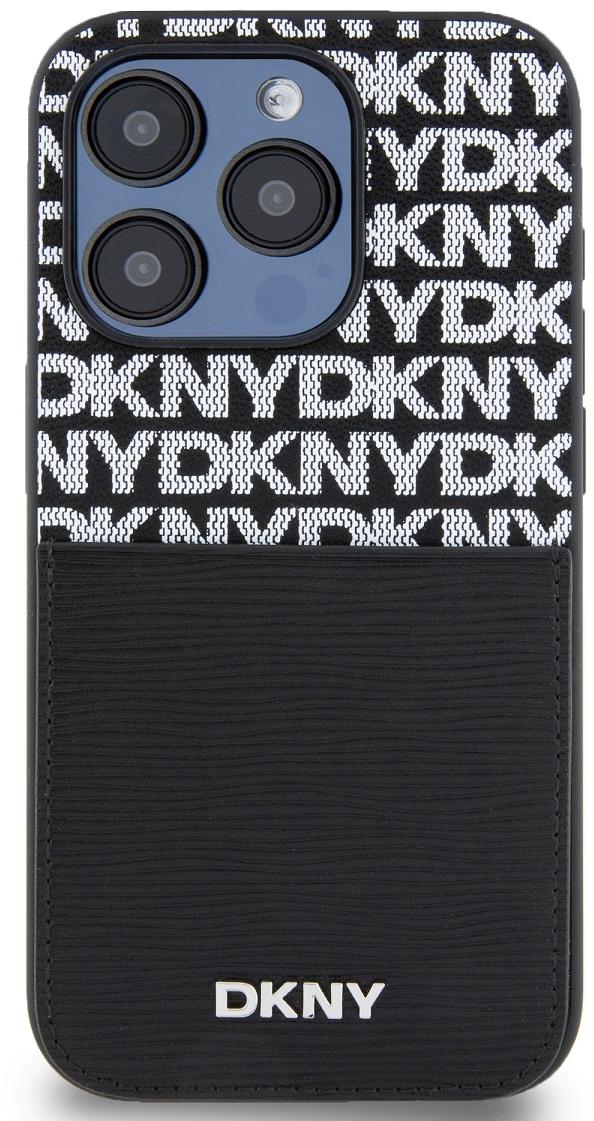 DKNY PU Leather Repeat Pattern Card Pocket Zadní Kryt pro iPhone 14 Pro Black