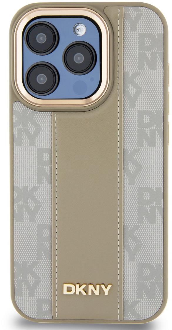 DKNY PU Leather Checkered Pattern Magsafe Zadní Kryt pro iPhone 15 Pro Beige