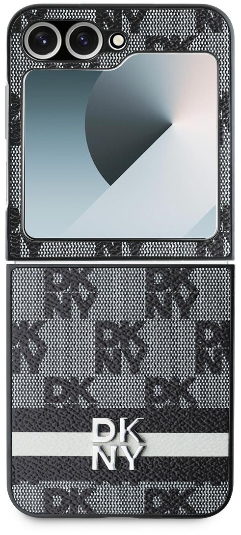 DKNY PU Leather Checkered Pattern and Stripe Zadní Kryt pro Samsung Galaxy Z Flip6 Black