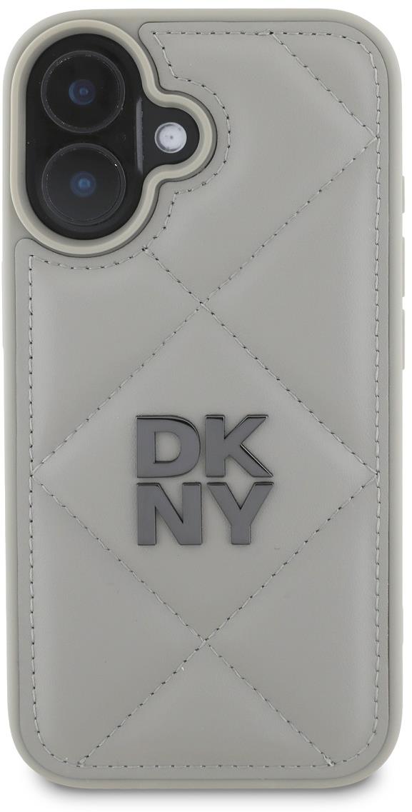 DKNY PU Leather Quilted Stack Logo Zadní Kryt pro iPhone 16 Plus Grey