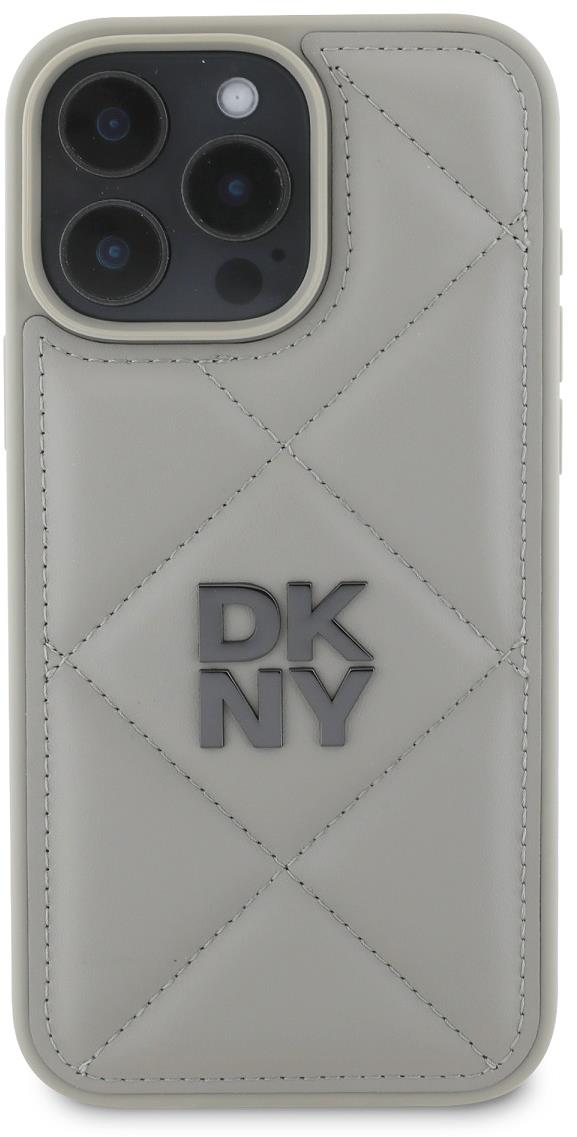 DKNY PU Leather Quilted Stack Logo Zadní Kryt pro iPhone 16 Pro Grey
