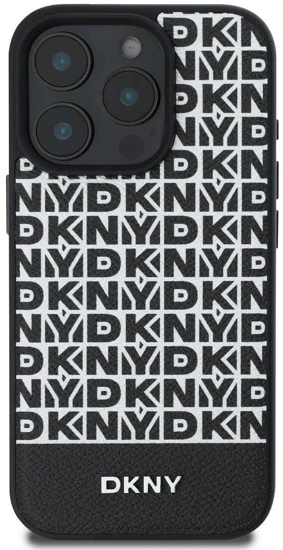 DKNY PU Leather Repeat Pattern Bottom Stripe MagSafe Zadní Kryt pro iPhone 16 Pro Max Black
