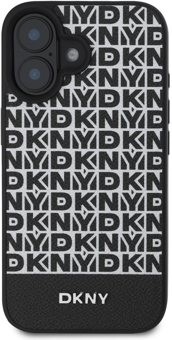 DKNY PU Leather Repeat Pattern Bottom Stripe MagSafe Zadní Kryt pro iPhone 16 Plus Black