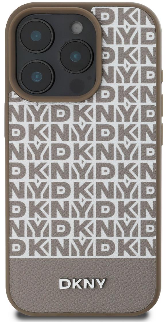 DKNY PU Leather Repeat Pattern Bottom Stripe MagSafe Zadní Kryt pro iPhone 16 Pro Max Brown