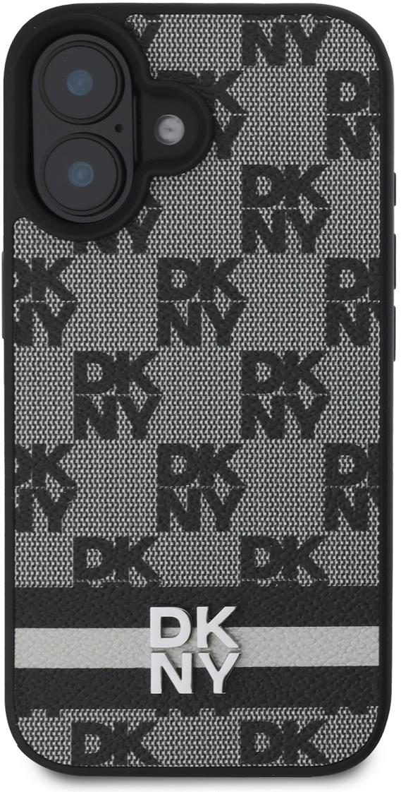 DKNY PU Leather Checkered Pattern and Stripe Zadní Kryt pro iPhone 16 Black