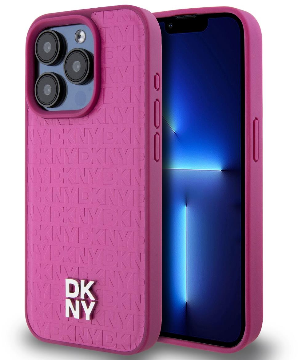 DKNY PU Leather Repeat Pattern Stack Logo Magsafe Zadní Kryt pro iPhone 15 Pro Max Pink