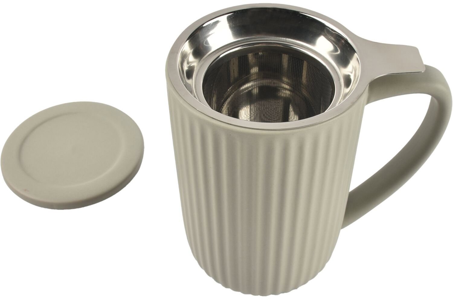 FINE 2 DINE Hi!Tea Hrnek s uchem a sítkem, 600 ml, šedý