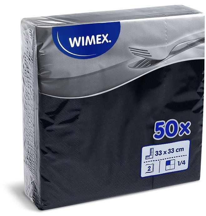 Wimex 2vrstvé ubrousky 33 × 33 cm, černé - 50 ks