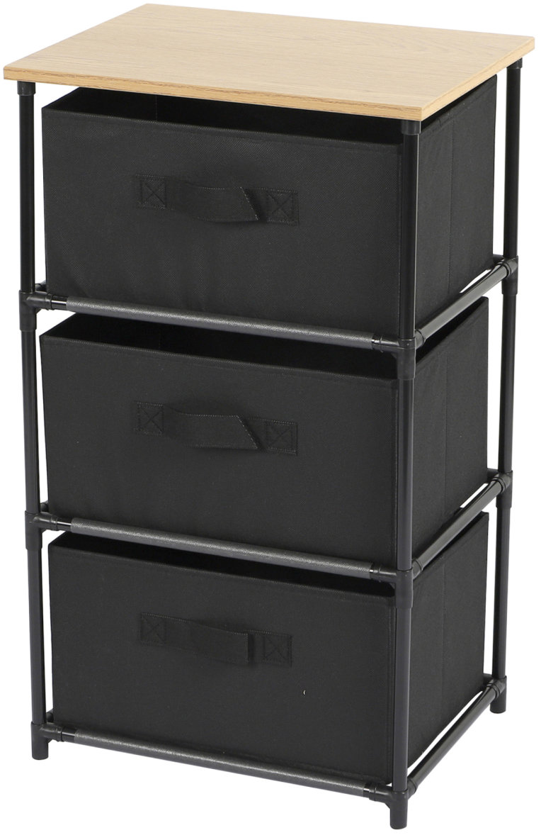 DOCHTMANN Regál s úložnými boxy, černý, 3 police, 39 × 30 × 68 cm