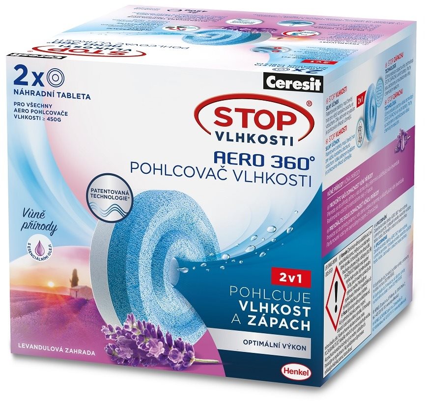 STOP VLHKOSTI Aero 360° AROMATHERAPY relaxační levandule náhradní tablety 2× 450 g