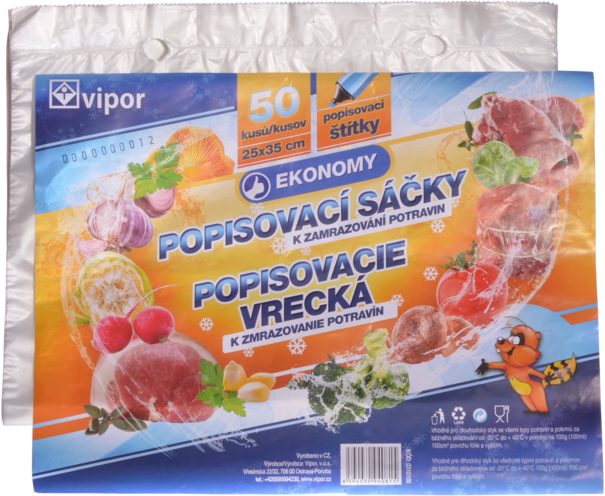 VIPOR HDPE zamrazovací sáčky, 25× 35cm, 50 ks