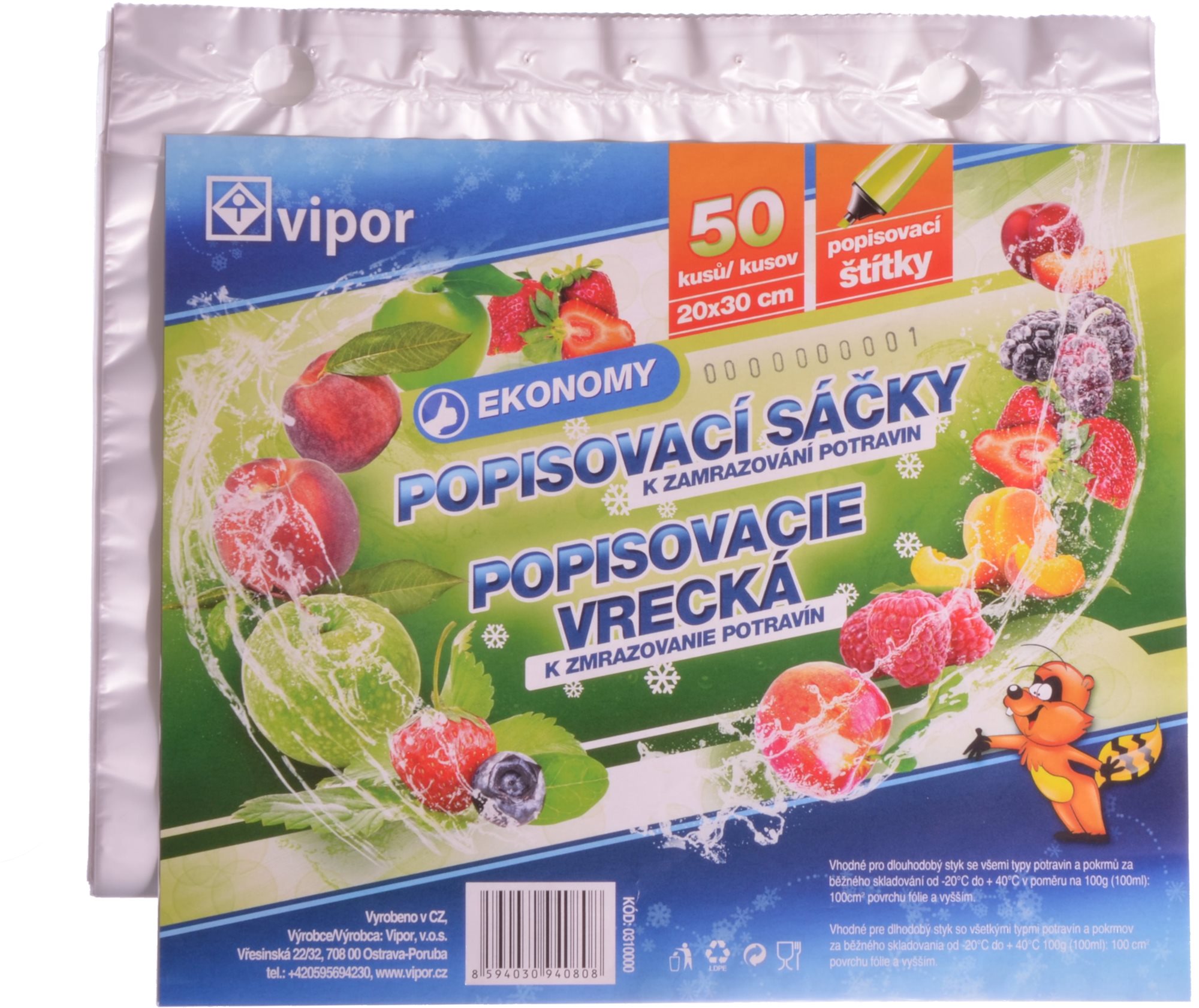 VIPOR HDPE zamrazovací sáčky, 20× 30cm, 50 ks