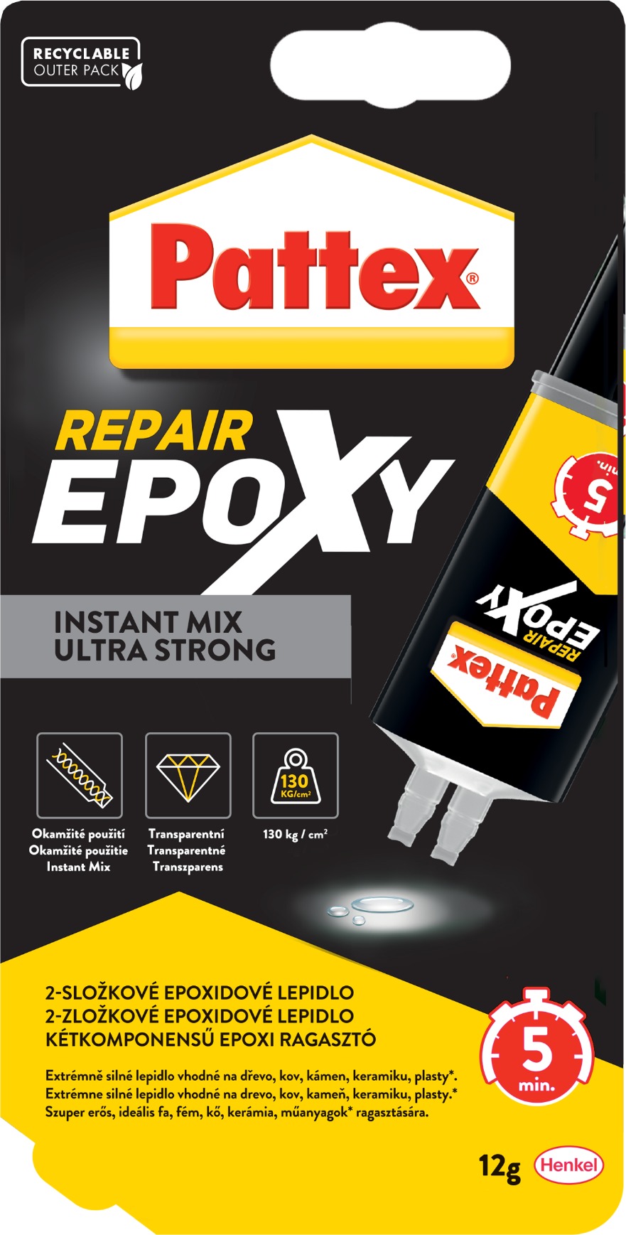 PATTEX Repair Epoxy Ultra Strong, epoxidové lepidlo 5 min 12 g