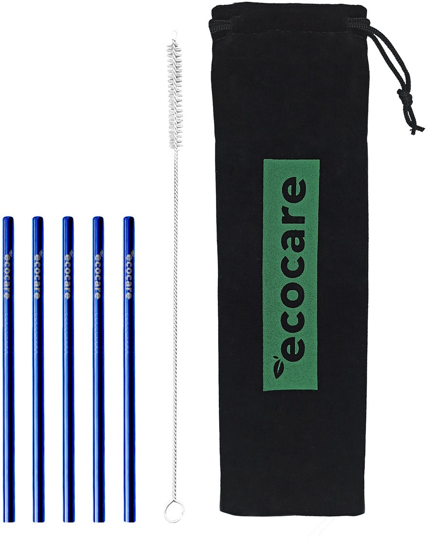 ECOCARE ekologická kovová brčka Blue 16 × 0,6 cm (5 ks)