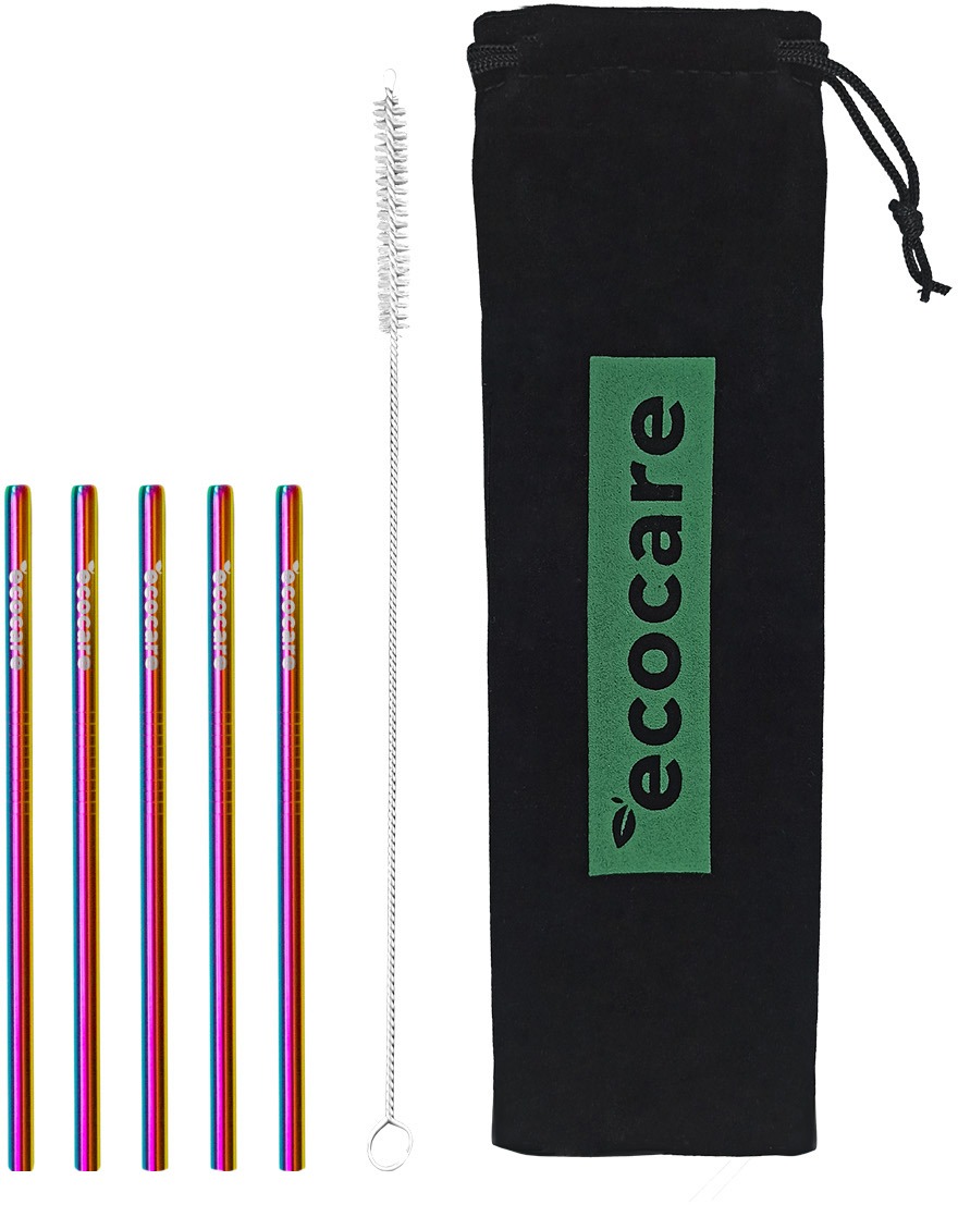 ECOCARE ekologická kovová brčka Rainbow 16 × 0,6 cm (5 ks)