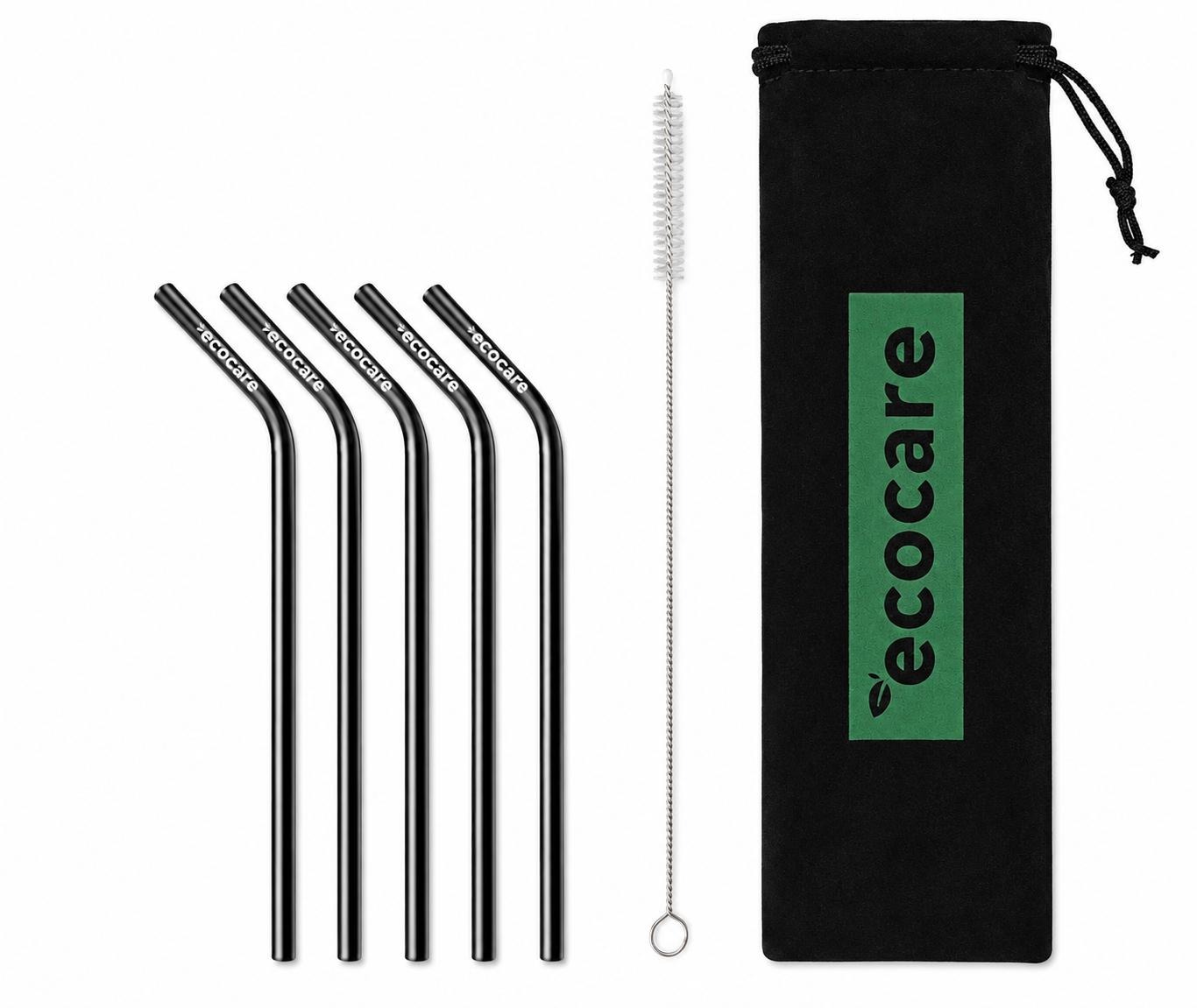 ECOCARE kovová brčka zahnutá černá 160 mm, 5 ks