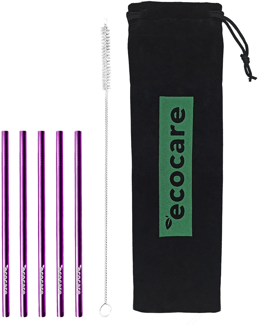 ECOCARE ekologická kovová brčka Purple 16 × 0,6 cm (5 ks)