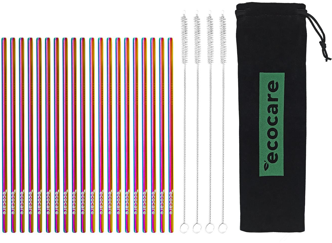 ECOCARE ekologická kovová brčka Rainbow 21,5 × 0,6 cm (20 ks)