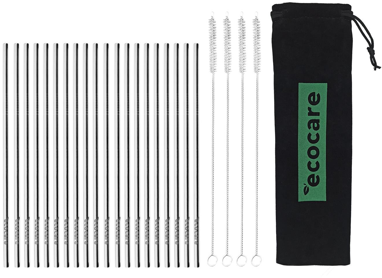 ECOCARE ekologická kovová brčka Silver 21,5 × 0,6 cm (20 ks)