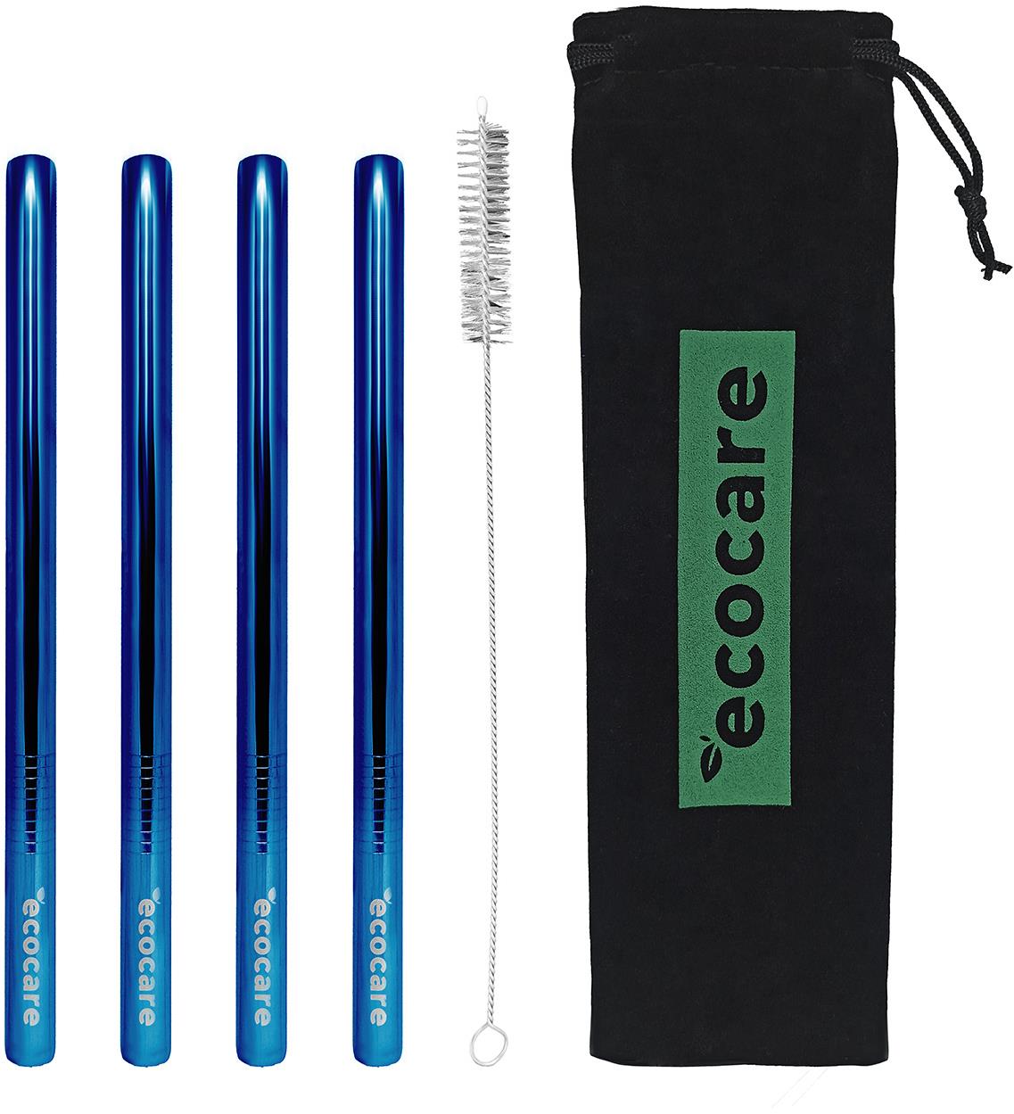 ECOCARE ekologická kovová brčka Maxi Blue 21,5 × 1,2 cm (4 ks)