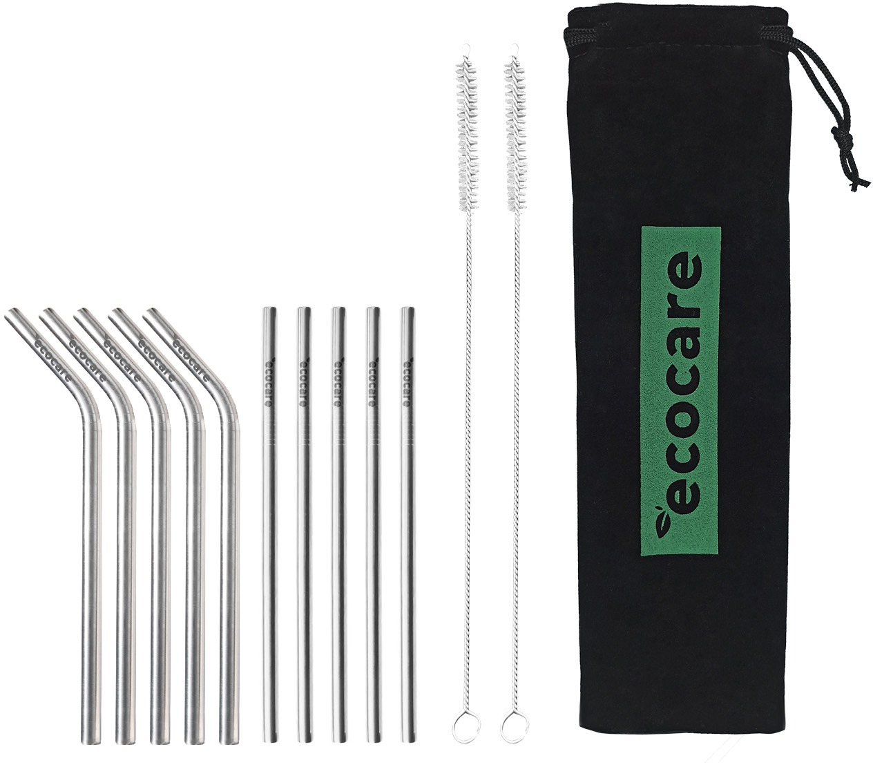 ECOCARE ekologická kovová brčka Set Silver 16 × 0,6 cm (10 ks)
