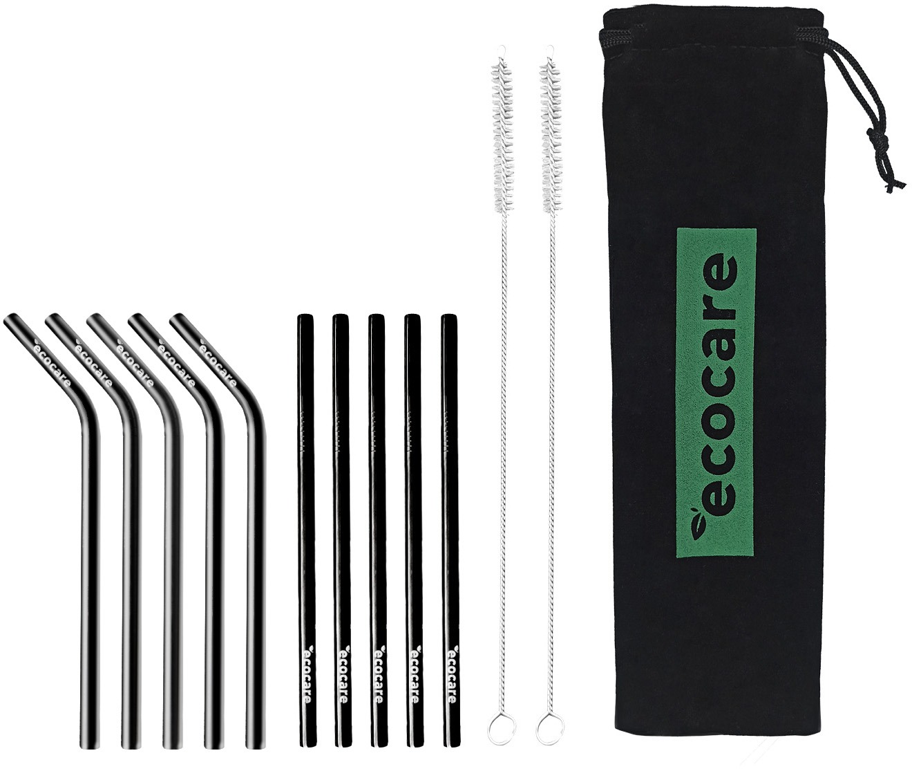 ECOCARE ekologická kovová brčka Set Black 16 × 0,6 cm (10 ks)