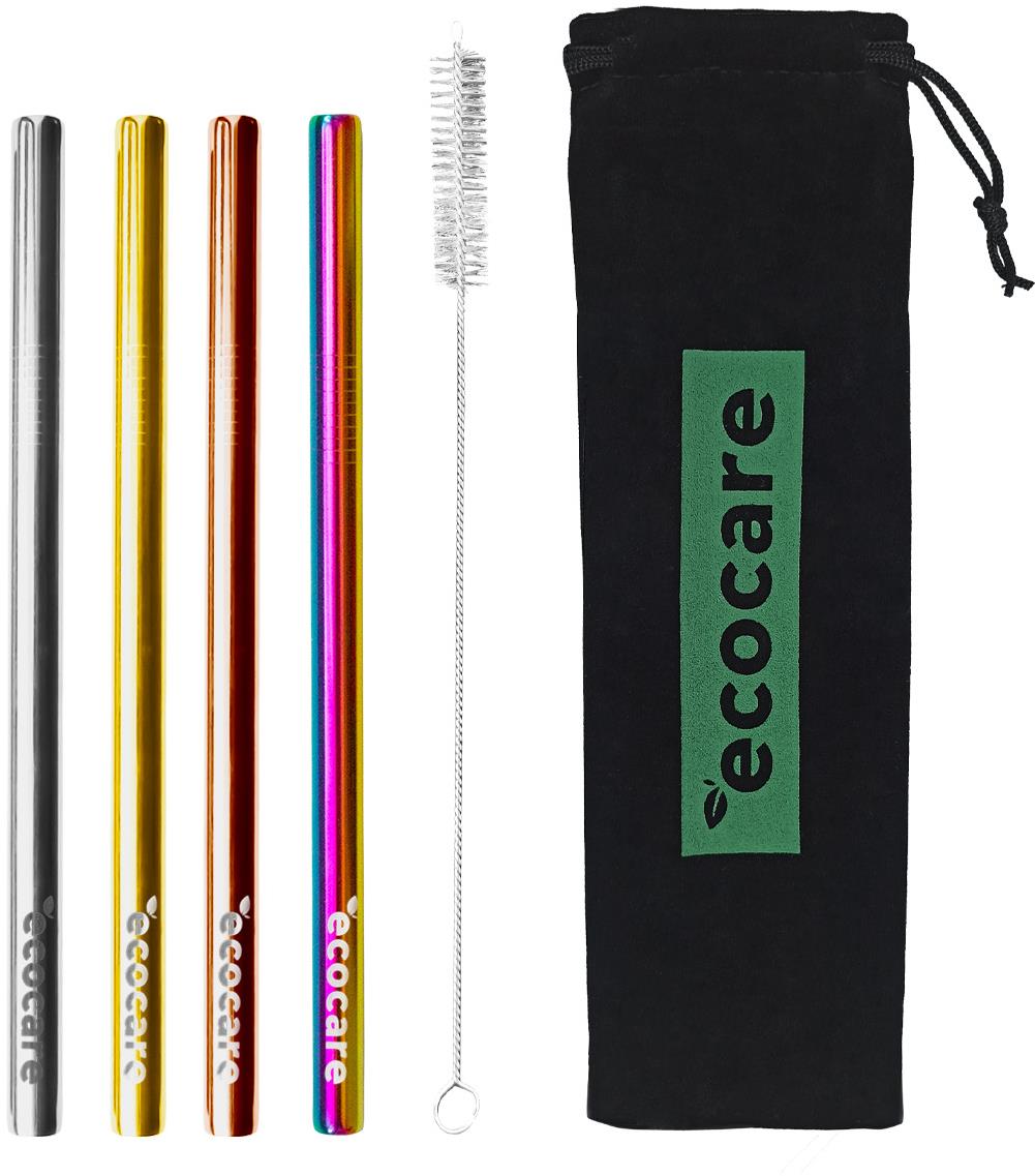 ECOCARE ekologická kovová brčka Maxi Mix barev 21,5 × 1,2 cm (4 ks)
