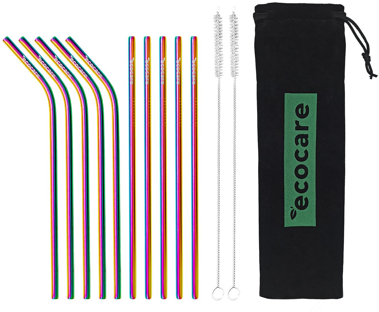 ECOCARE ekologická kovová brčka set Rainbow 21,5 × 0,6 cm (10 ks)