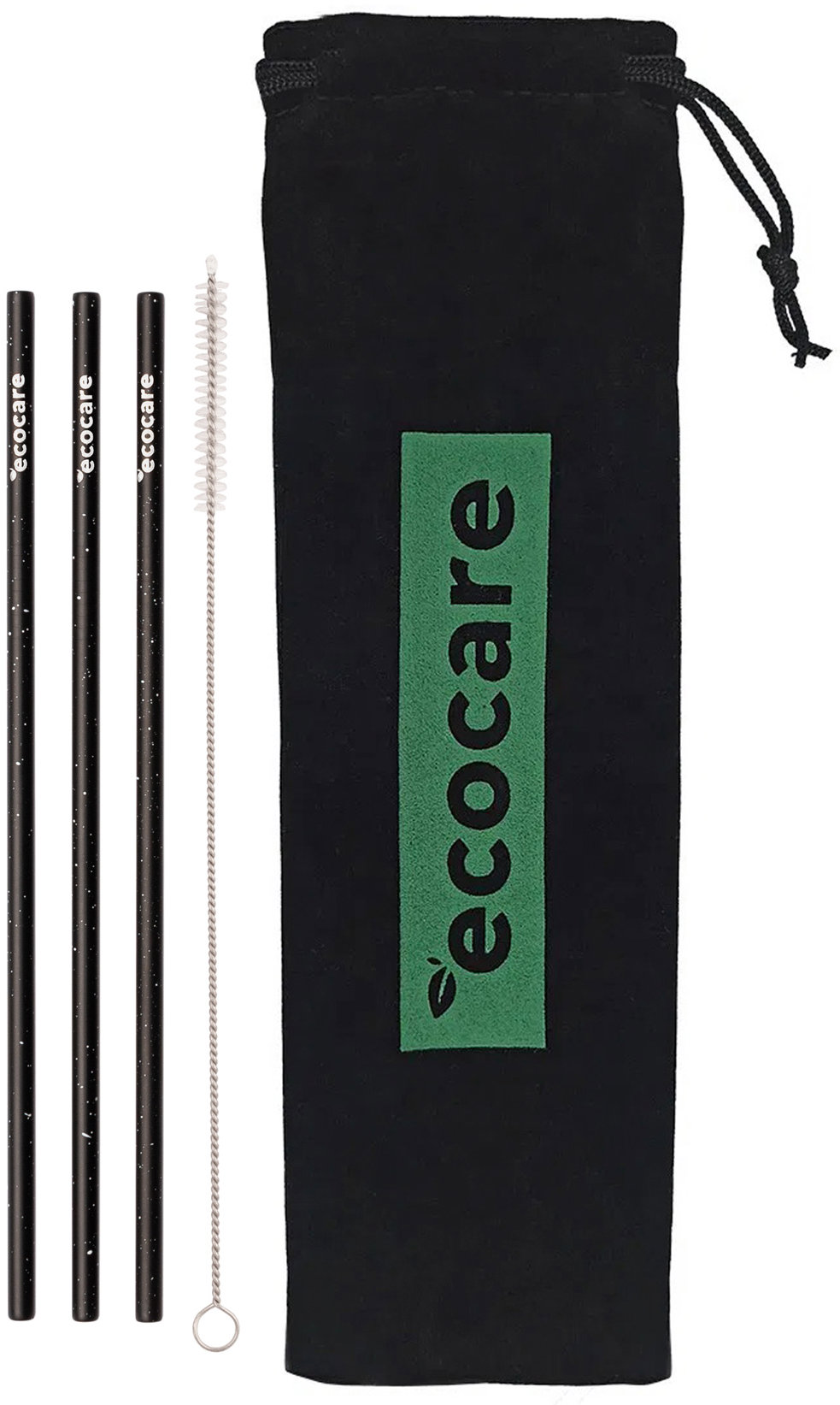 ECOCARE Ekologická kovová brčka Černé se vzorem 3 ks