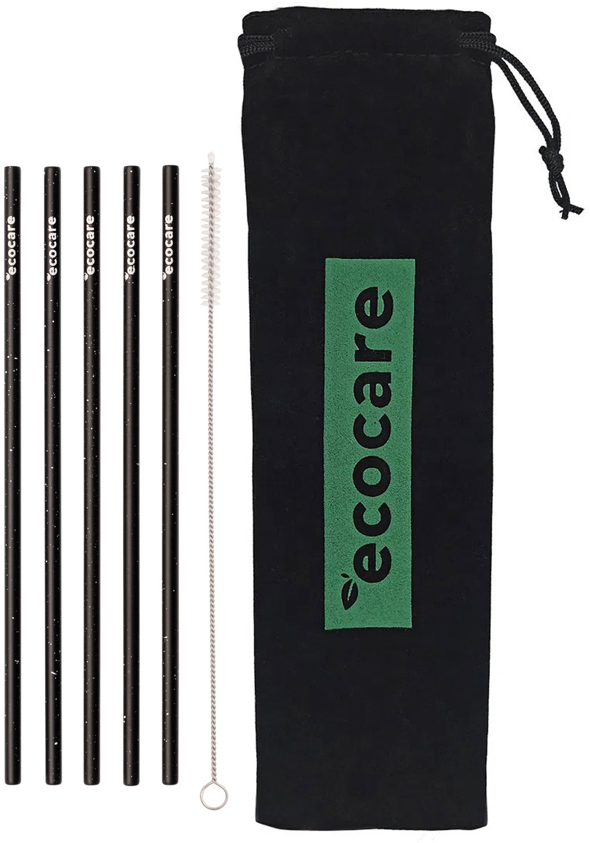 ECOCARE Ekologická kovová brčka Černé se vzorem 5 ks