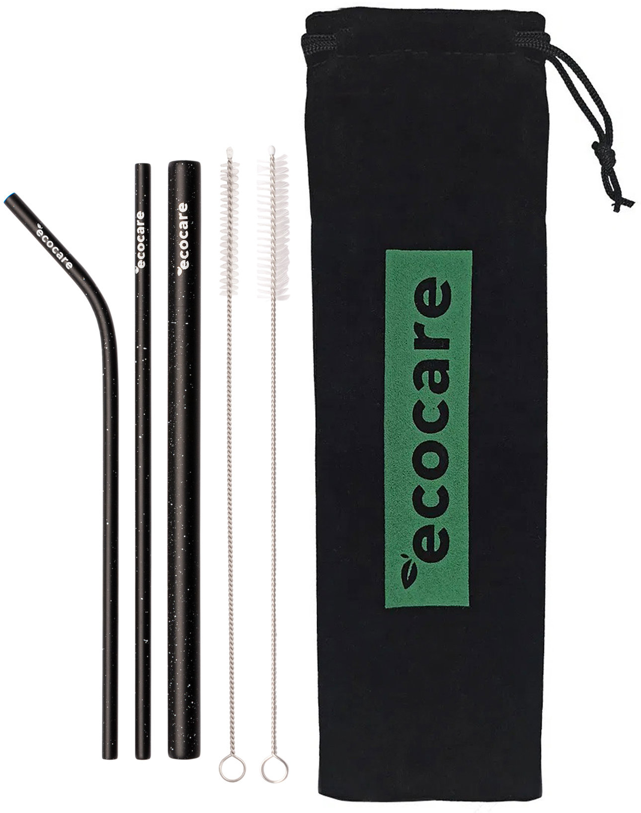 ECOCARE Ekologická kovová brčka Set Černé se vzorem 3 ks