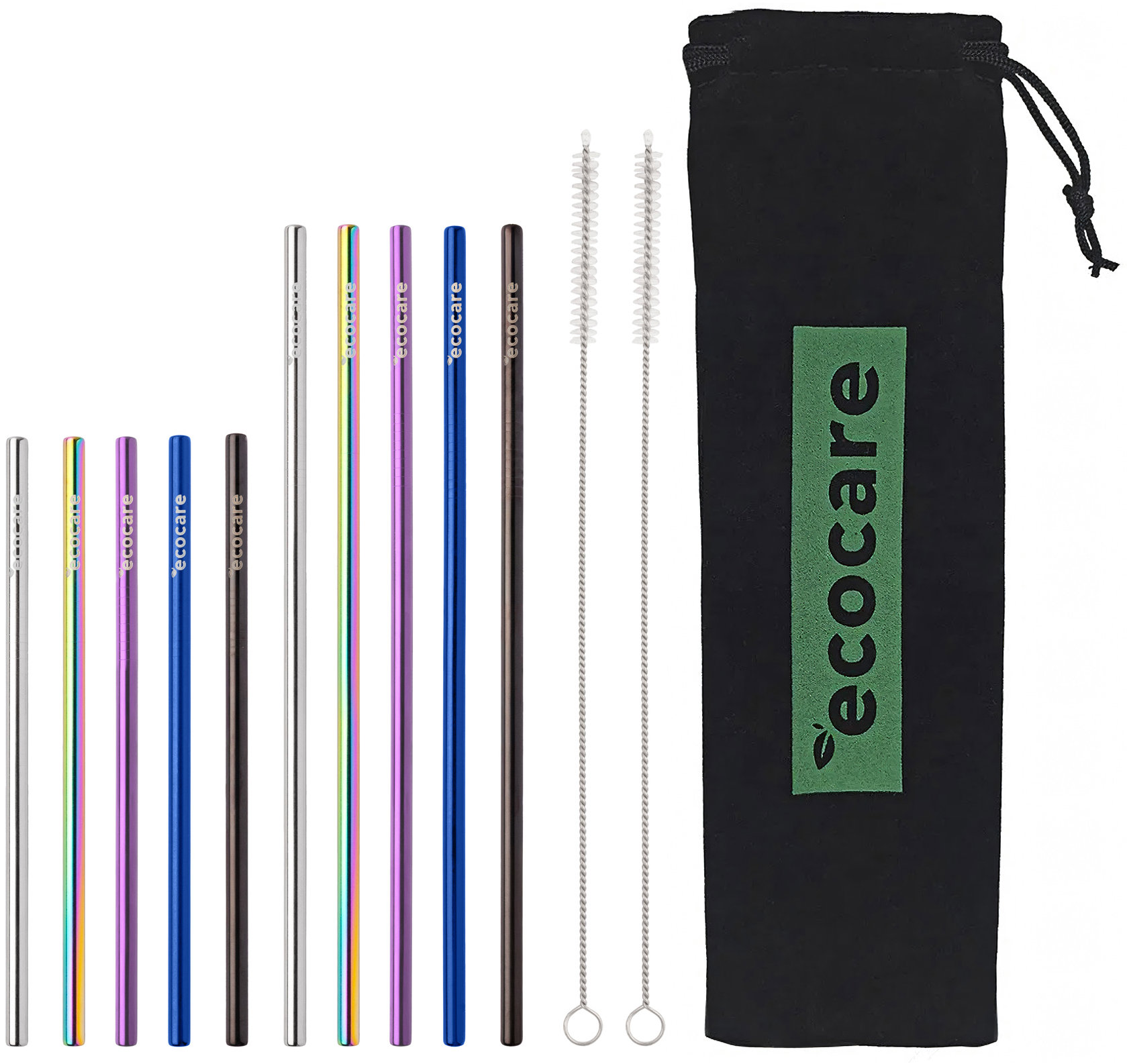 ECOCARE Kovová brčka rovné mix 10 ks