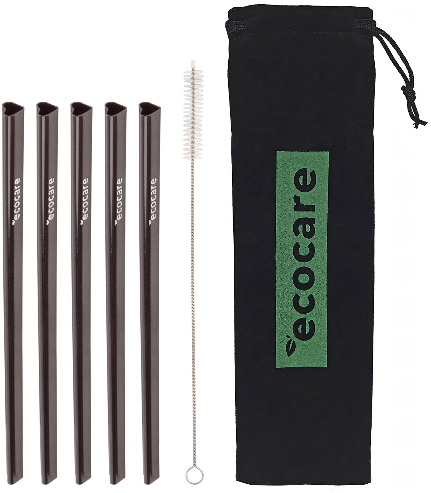 ECOCARE Kovová brčka srdce černá 5 ks