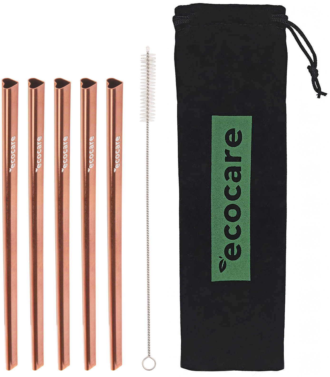 ECOCARE Kovová brčka srdce růžová 5 ks