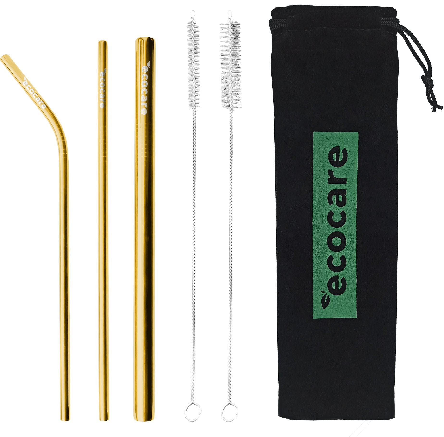 ECOCARE Ekologická Kovová Brčka Set Zlatá