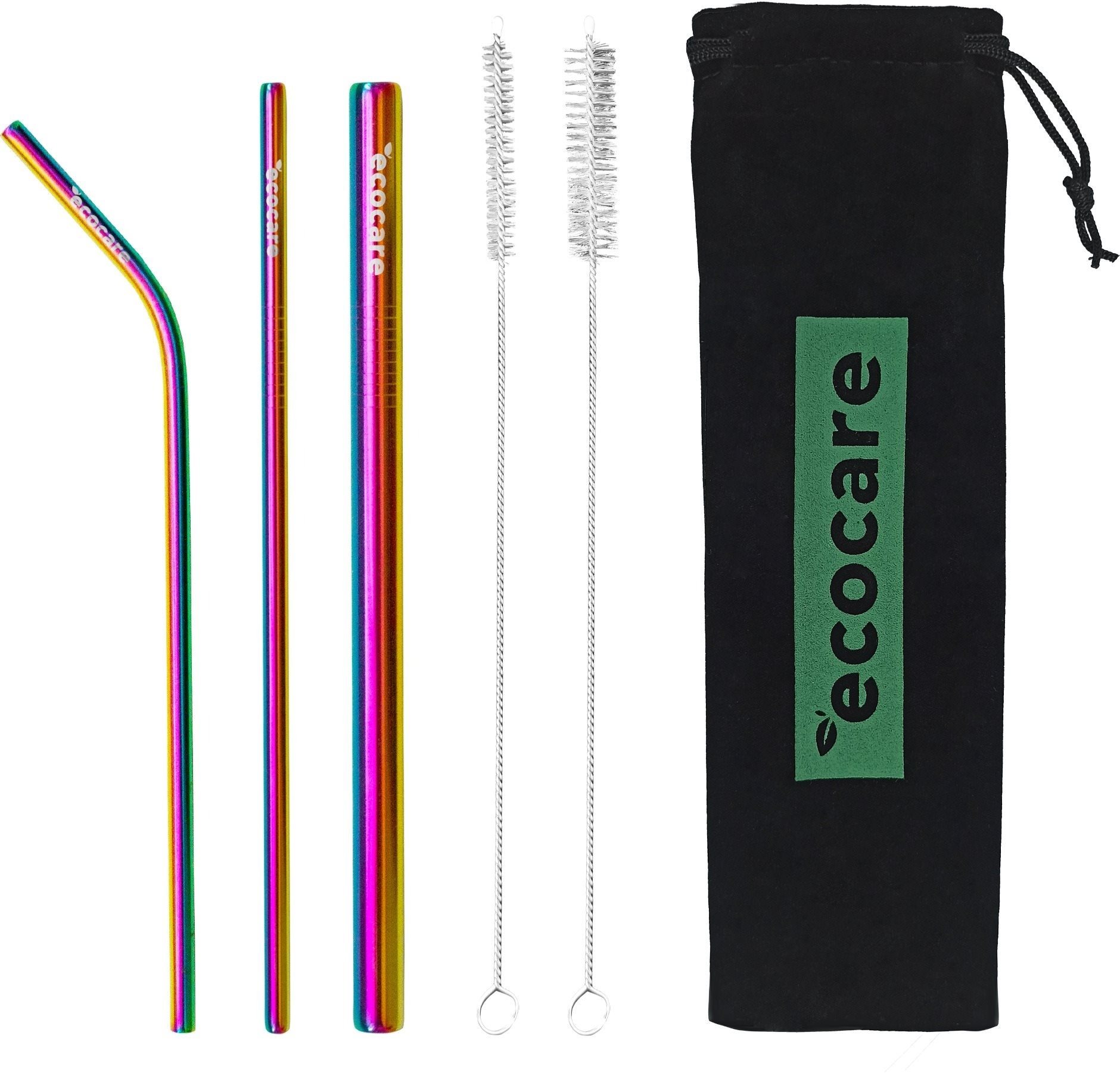 ECOCARE ekologická kovová brčka set duhová