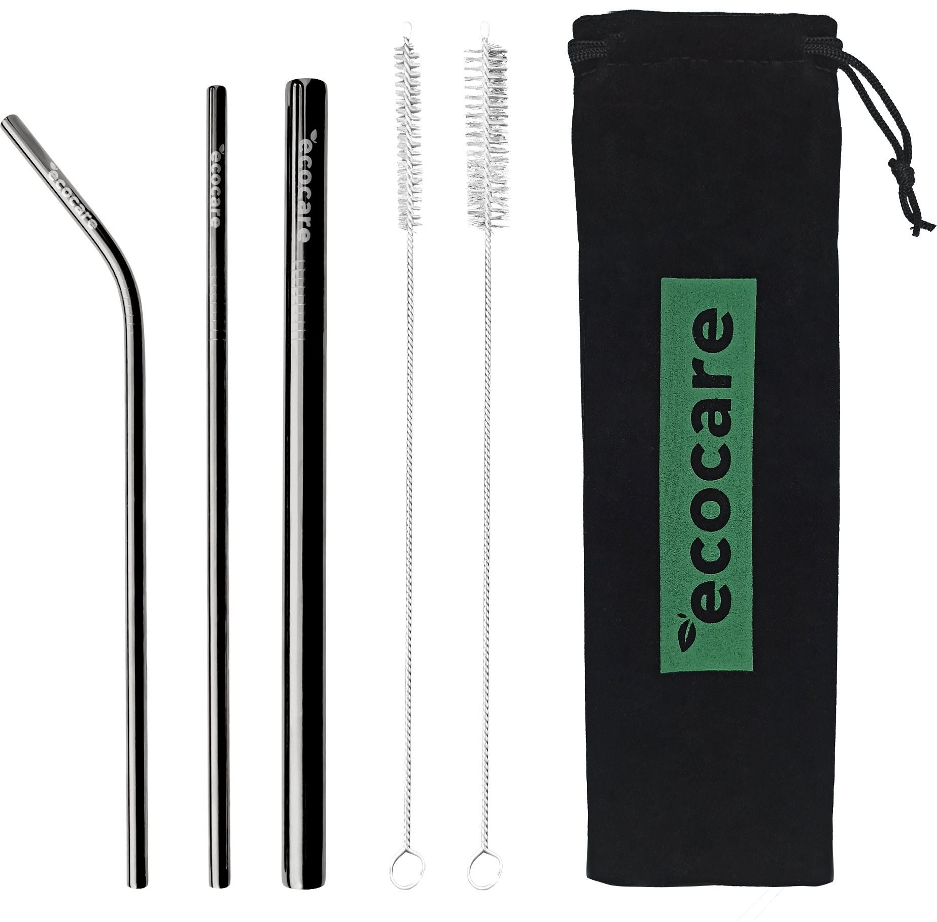 ECOCARE ekologická kovová brčka set černá