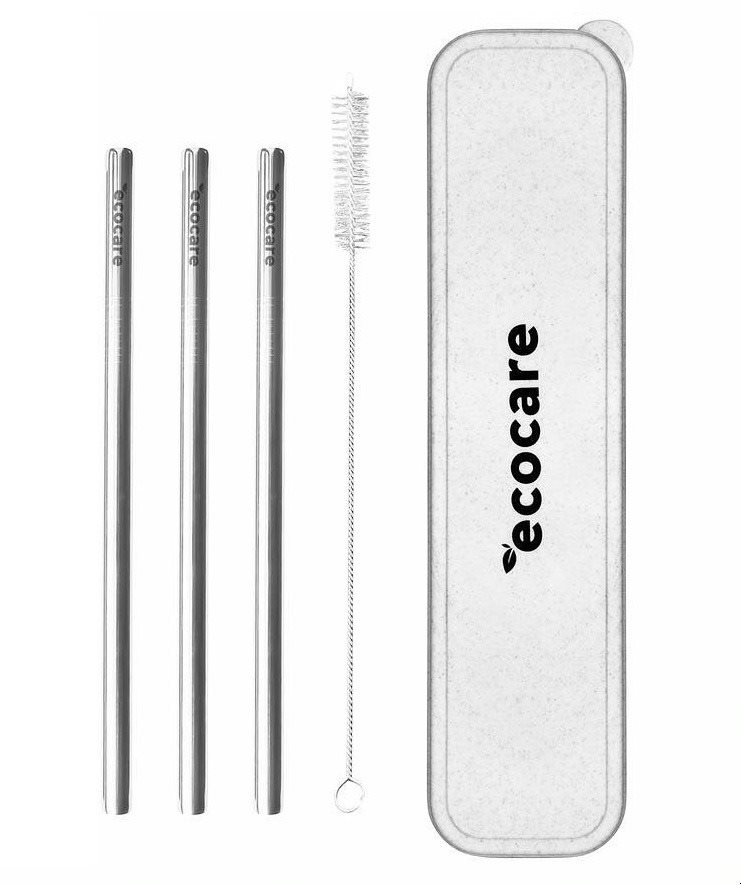 ECOCARE Kovová Brčka Set Přírodné Pouzdro