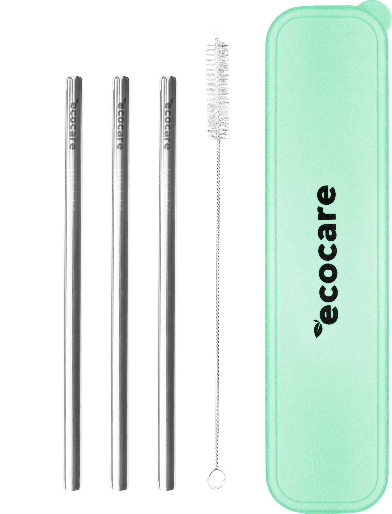 ECOCARE kovová brčka set zelené pouzdro